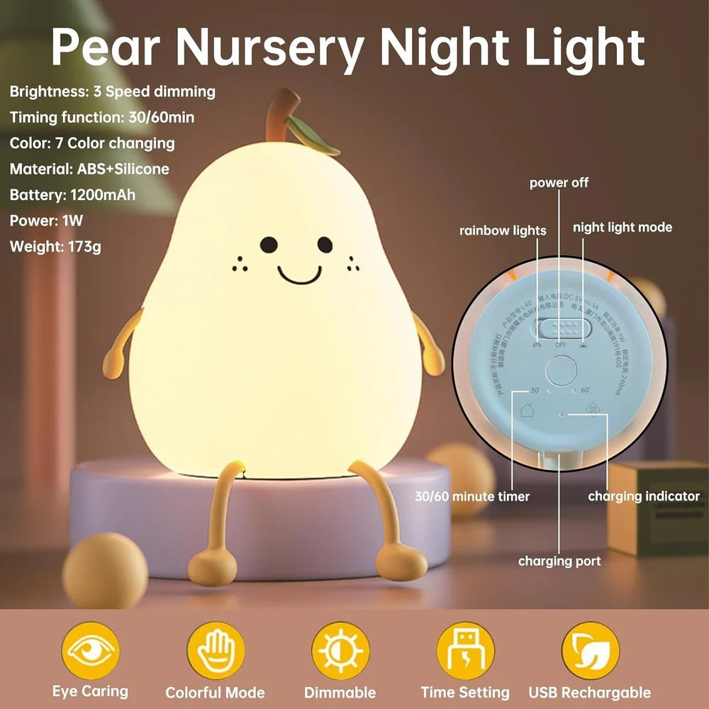 Pear Night Lamp Rechargeable Silicone Pear Night Lamp